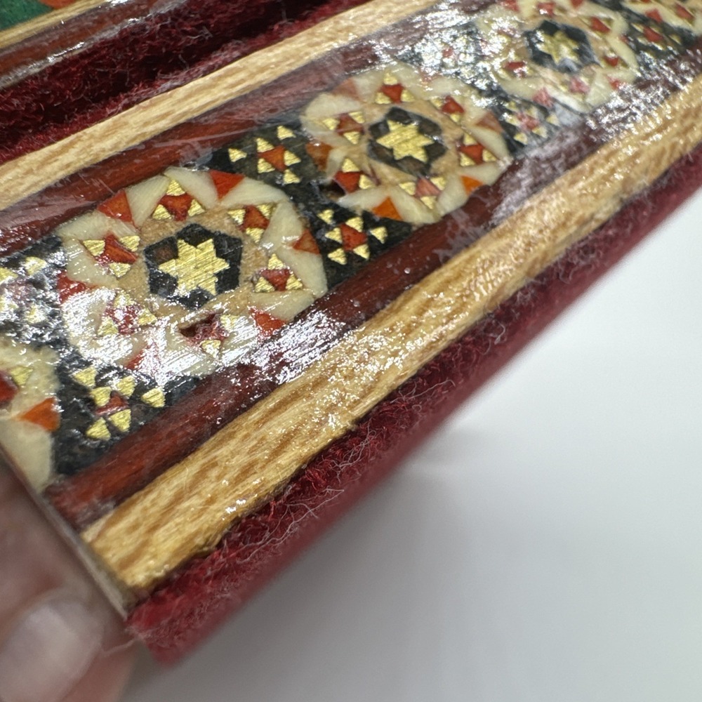 Persian‎ Khatam Wood Trinket Box Hand Made Inlaid With Hunting Scenes On Lid - Picture 14 of 16